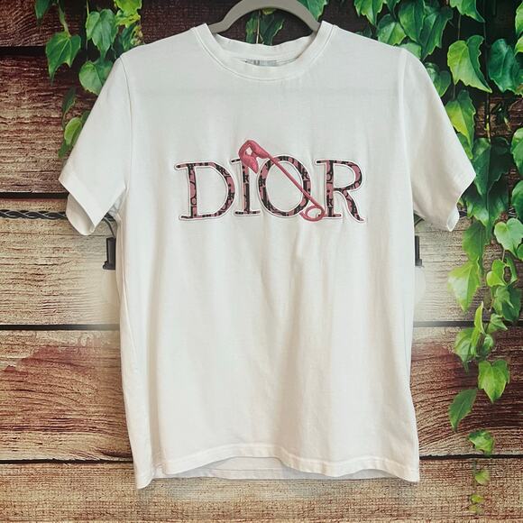 Rare Dior x Judy Blame Pink Safety Pin Embroidered T Shirt Women's Large - Picture 1 of 5